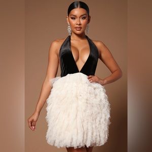 Fashion Nova Luxe Dress, XL, black velvet & white tulle